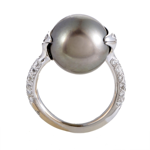 335 - A Chanel 18K White Gold Diamond and 13.77mm Black Tahitian Pearl Ring. The stunning darkness and imm... 