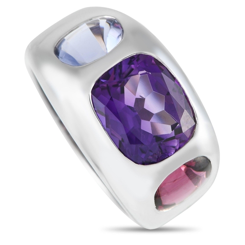 503 - A Chanel Coco Mini 18K White Gold Amethyst and Tourmaline Ring. Boldness and color mark this white g... 