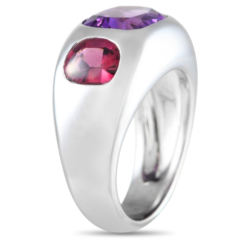 503 - A Chanel Coco Mini 18K White Gold Amethyst and Tourmaline Ring. Boldness and color mark this white g... 