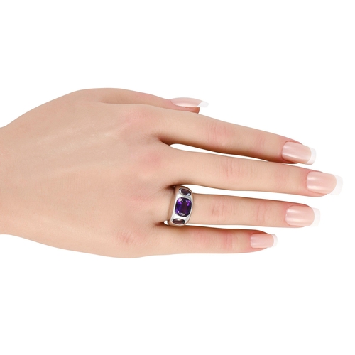 503 - A Chanel Coco Mini 18K White Gold Amethyst and Tourmaline Ring. Boldness and color mark this white g... 