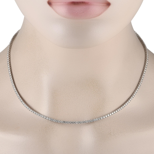 510 - A 14K White Gold 6.97ct Lab-Grown Diamond Tennis Necklace. It measures 17.5 inches long and features... 