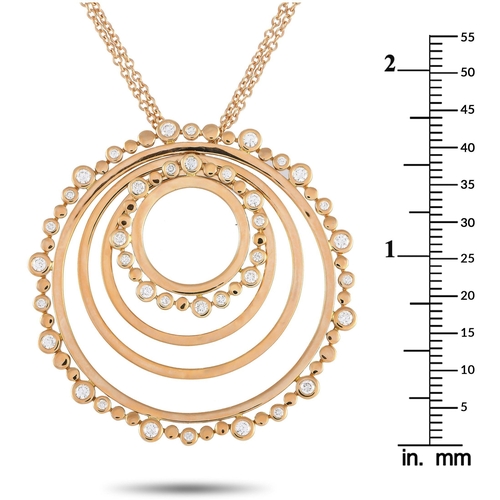 531 - A Bucherer 18K Rose Gold 0.89ct Diamond Circle Necklace. The pendant features multiple rings arrange... 