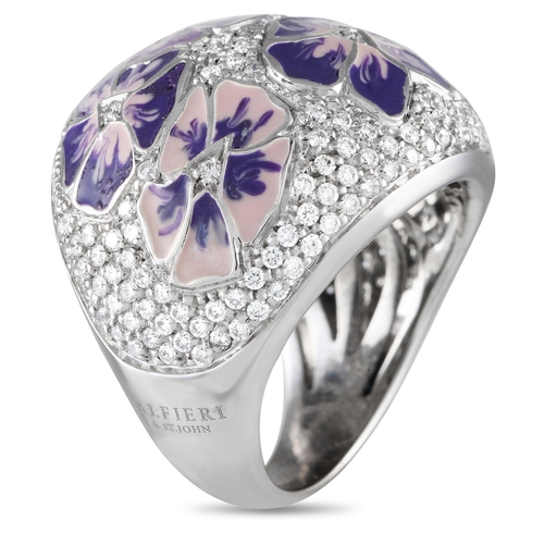 596 - An ALFIERI & ST.JOHN 18K White Gold 1.45ct Diamond and Enamel Flower Ring. This Alfieri & St. John r... 