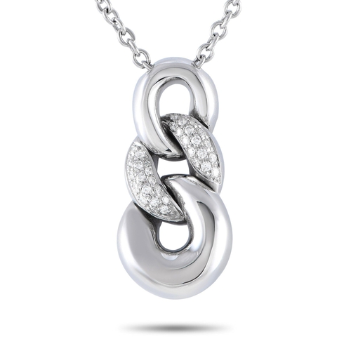 804 - A Bucherer 18K White Gold 0.35ct Diamond Curb Link Pendant Necklace. Measuring 1.25 long by 0.65 wid... 