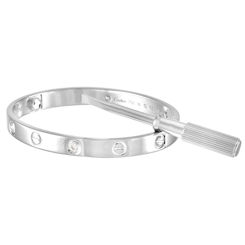 88 - A Cartier LOVE 18K White Gold 4 Diamond Bracelet with Screwdriver Size 16. The Cartier LOVE bracelet... 