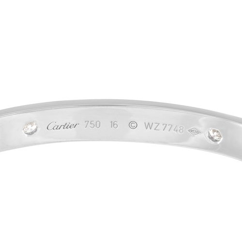 88 - A Cartier LOVE 18K White Gold 4 Diamond Bracelet with Screwdriver Size 16. The Cartier LOVE bracelet... 