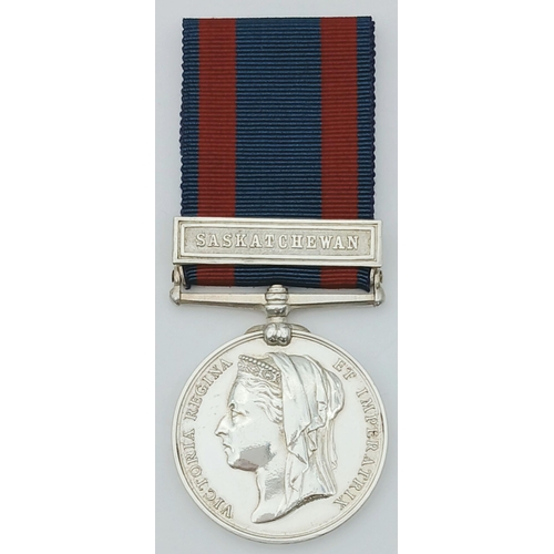 495 - A fine example of the North West Canada Medal 1885, with clasp ‘Saskatchewan’; named to: Pte J Prest... 