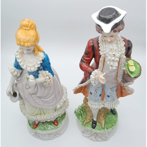 815 - Two Large Vintage Wallendorf Dancing Lady Porcelain Figures. Approx 30cm.