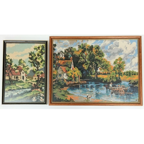 1295 - A pair of vintage framed tapestries, including one of the Haywain.