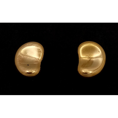 65 - A PAIR OF TIFFANY & CO 18K YELLOW GOLD ELSA PERETTI BEAN DESIGN STUD EARRINGS 4.16G TOTAL WEIGHT. Re... 