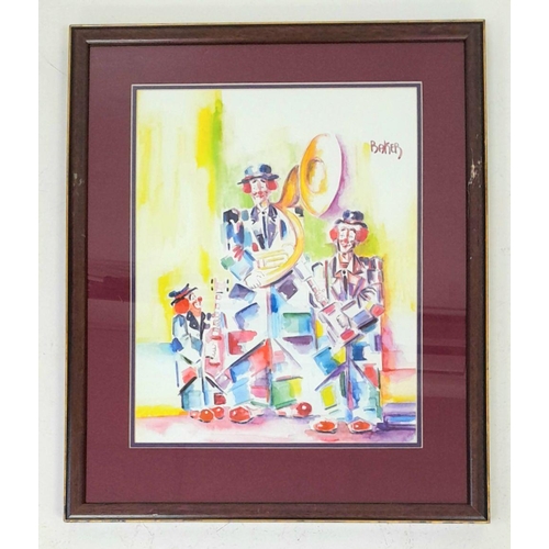 1164 - A Pair of Miles Baker Clown Art Prints in Frame - 42cm x 54cm.