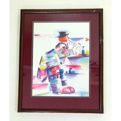 1164 - A Pair of Miles Baker Clown Art Prints in Frame - 42cm x 54cm.