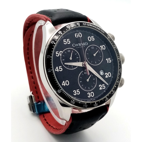 55 - A Christopher Ward Limited Edition (22/500) C7 Chronograph Quartz Gents Watch. Black leather strap. ... 