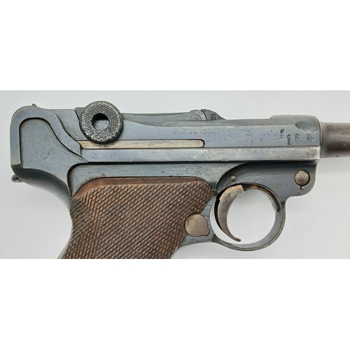 565 - A WW1 Era 1918 Dated German P08 Model Deactivated Luger. This 9mm semi automatic pistol has a 4 inch... 