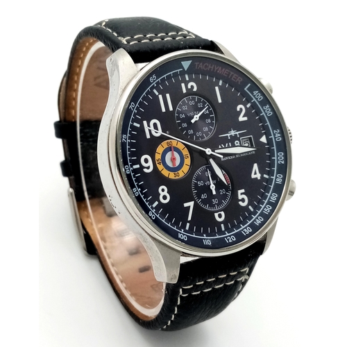 614 - A Hawker Hurricane AVI-8 Quartz Chronograph Gents Watch. Black leather strap. Stainless steel case -... 