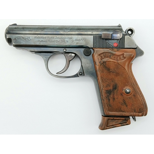 97 - A Rare German Walther PPK WW2 Era Deactivated Pistol with Third Reich Eagle marks. Semi-automatic wi... 