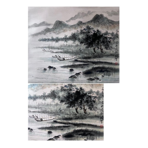 123 - A village by water; Chinese ink and watercolor on paper scroll; Attribute to Li Xiongcai.
Included i... 