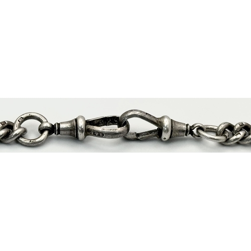 1177 - An Antique Sterling Silver Albert Chain - Each link Hallmarked. 37cm. 50g