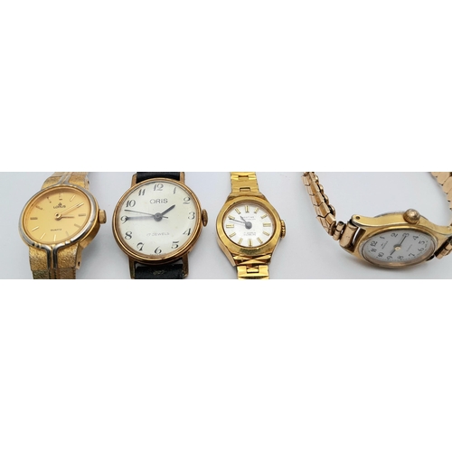 628 - Four ladies watches, to include: Lorus, Mondia, Montine, and Oris. As found.