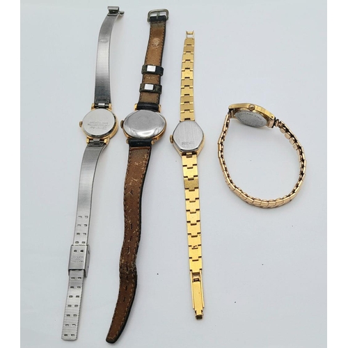 628 - Four ladies watches, to include: Lorus, Mondia, Montine, and Oris. As found.