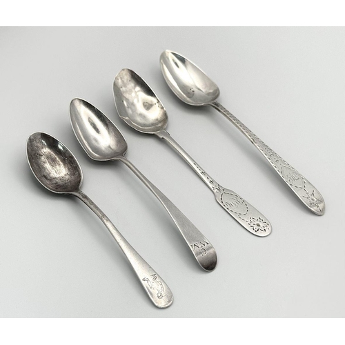 1710 - Four Antique Silver Teaspoons. 45g