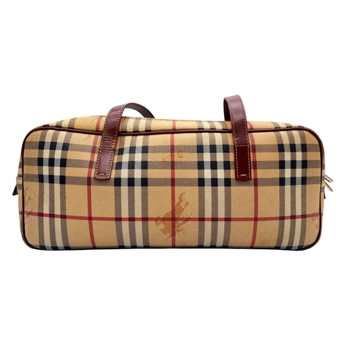 1474 - A GENUINE VINTAGE BURBERRY HANDBAG WITH CLASSSIC BURBERRY LIVERY.