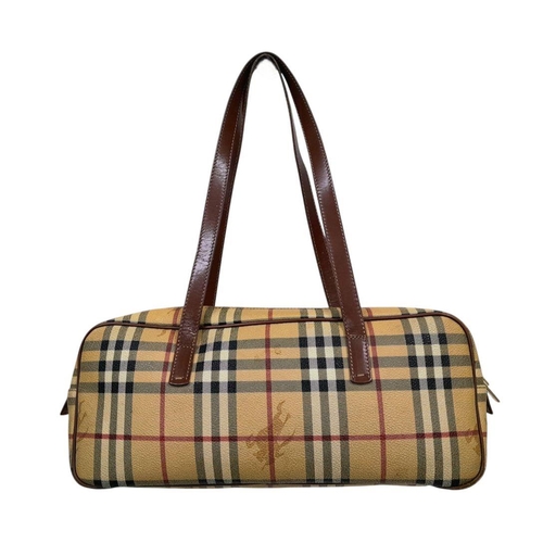 1474 - A GENUINE VINTAGE BURBERRY HANDBAG WITH CLASSSIC BURBERRY LIVERY.