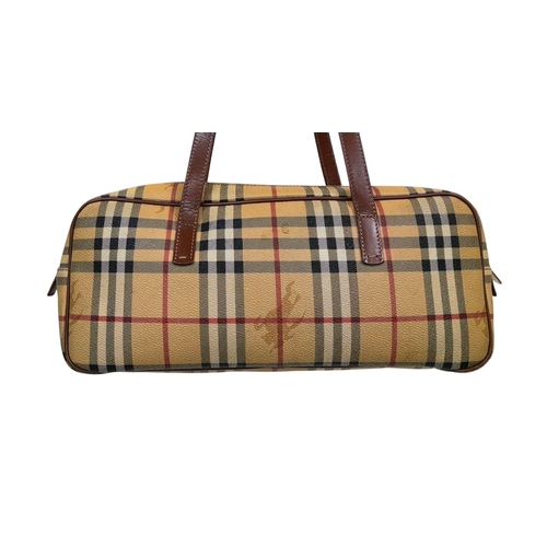 1474 - A GENUINE VINTAGE BURBERRY HANDBAG WITH CLASSSIC BURBERRY LIVERY.