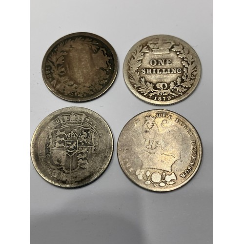 553 - 4 x ANTIQUE SILVER SHILLINGS. Consecutive Monarchs GEORGE III, GEORGE IV, WILLIAM IV, and VICTORIA.1... 