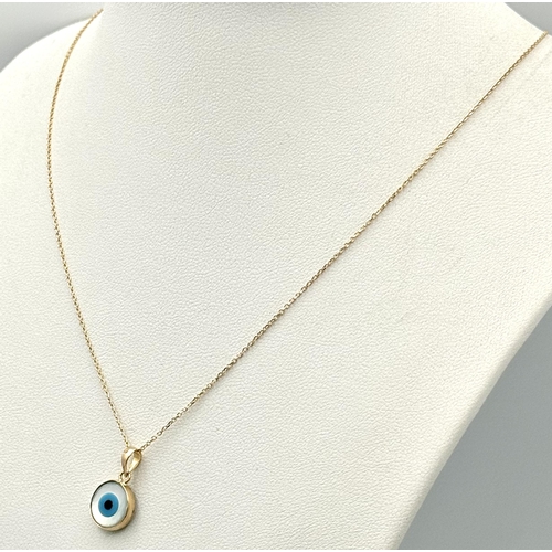 288 - An 18K Yellow Gold and Enamel Evil Eye Pendant on an 18K Yellow Gold Disappearing Necklace. 15mm and... 