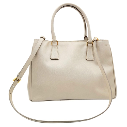 314 - A Prada Grey Saffiano Leather Double Tote Bag. Grey saffiano leather exterior with gold-toned hardwa... 