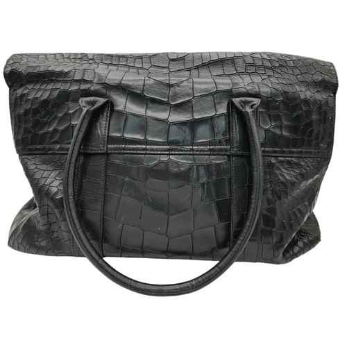 363 - A Mulberry Black Crocodile-Embossed Leather Bayswater Bag. Black leather exterior with gold-toned ha... 