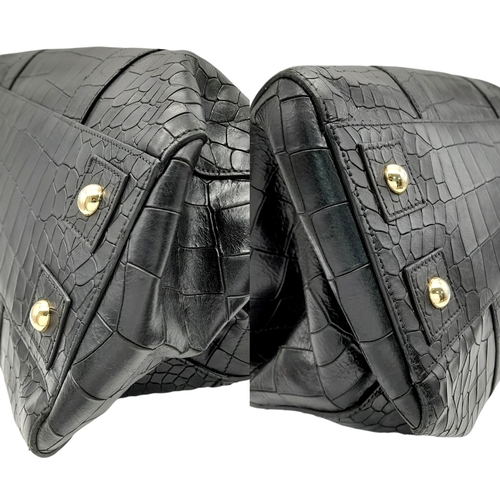 363 - A Mulberry Black Crocodile-Embossed Leather Bayswater Bag. Black leather exterior with gold-toned ha... 