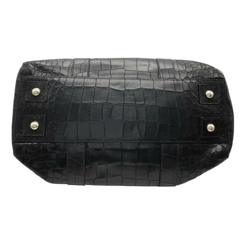 363 - A Mulberry Black Crocodile-Embossed Leather Bayswater Bag. Black leather exterior with gold-toned ha... 