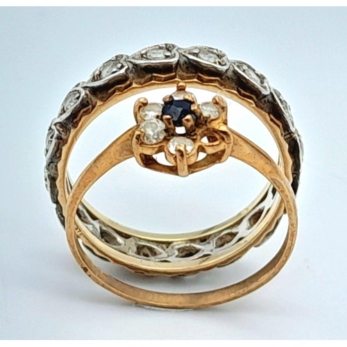 1293 - Two 9K Gold Stone Set Rings - Both size N. Stones missing so as found. 4.15g total weight.