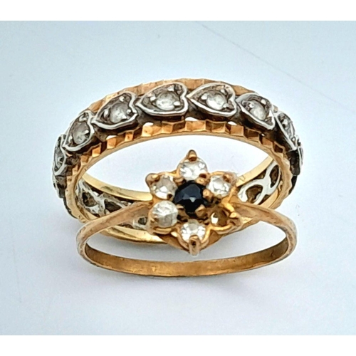 1293 - Two 9K Gold Stone Set Rings - Both size N. Stones missing so as found. 4.15g total weight.