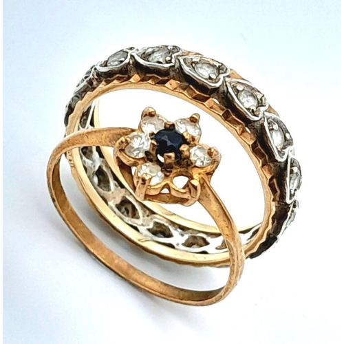 1293 - Two 9K Gold Stone Set Rings - Both size N. Stones missing so as found. 4.15g total weight.