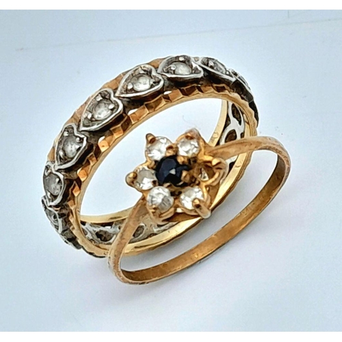 1293 - Two 9K Gold Stone Set Rings - Both size N. Stones missing so as found. 4.15g total weight.