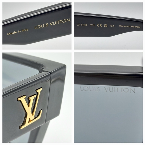 125 - A Pair of Louis Vuitton Cyclone Sunglasses. Black acetate frame, monogram flower signature with four... 