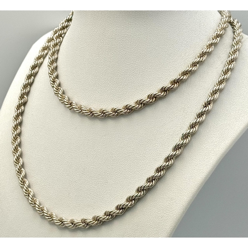 346 - A Heavy 925 Silver Rope Matinee Length Necklace. 78cm. 71g