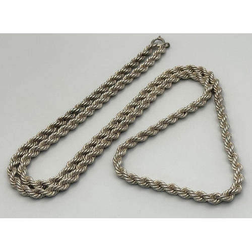 346 - A Heavy 925 Silver Rope Matinee Length Necklace. 78cm. 71g