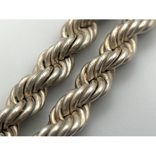 346 - A Heavy 925 Silver Rope Matinee Length Necklace. 78cm. 71g