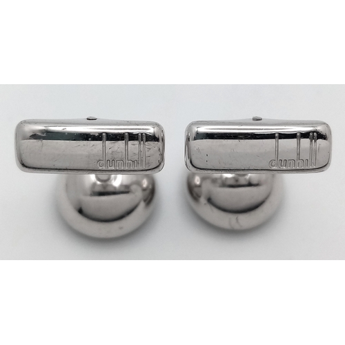 456 - A Pair of Dunhill 925 Silver and Blue Enamel Cufflinks. Comes in original Dunhill packaging. Ref: 20... 