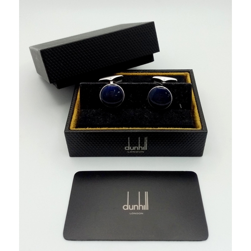 456 - A Pair of Dunhill 925 Silver and Blue Enamel Cufflinks. Comes in original Dunhill packaging. Ref: 20... 