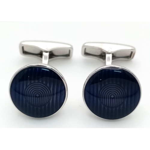 456 - A Pair of Dunhill 925 Silver and Blue Enamel Cufflinks. Comes in original Dunhill packaging. Ref: 20... 