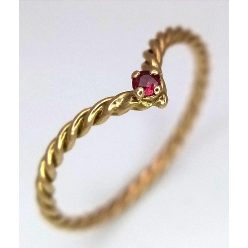 477 - A 9K Yellow Gold Thin Chevron Ring. Size O. 0.9g