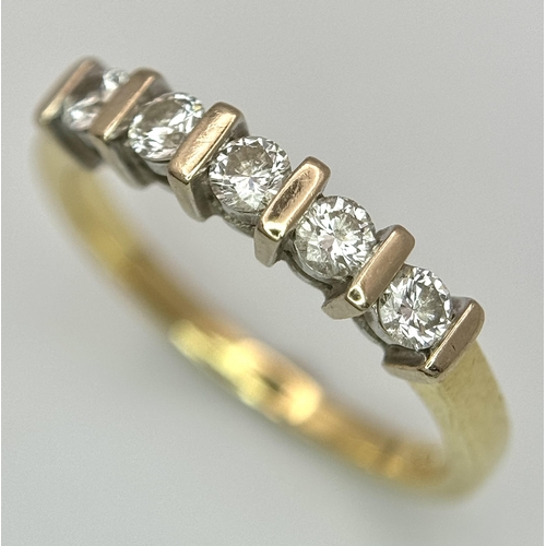 518 - An 18K Yellow Gold Five Stone Diamond Ring. 0.25ctw diamonds. Size K. 2.6g. Ref: 20766