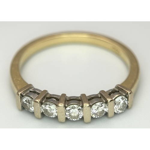 518 - An 18K Yellow Gold Five Stone Diamond Ring. 0.25ctw diamonds. Size K. 2.6g. Ref: 20766