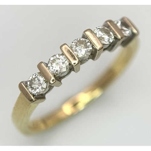 518 - An 18K Yellow Gold Five Stone Diamond Ring. 0.25ctw diamonds. Size K. 2.6g. Ref: 20766