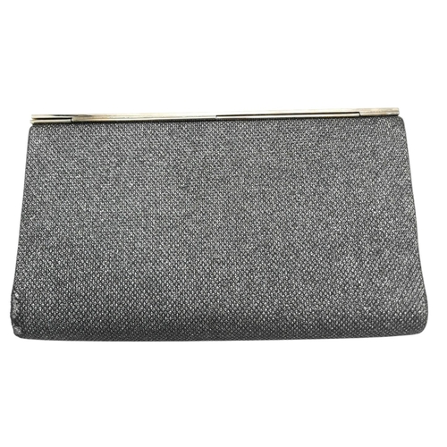 594 - A Jimmy Choo Glitter Clutch Bag. Black glitter exterior with silver-toned hardware, engraved Jimmy C... 